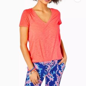 🆕Lilly Pulitzer Spicy Coral Etta V-neck Medium 🪸